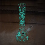 18,8er Glasbong Black Leaf Hanfblatt Beakerbong Glow 